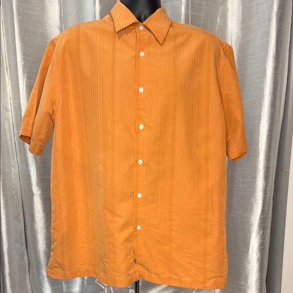 Axist Silk Touch Men’s XL Orange Textured Short Sleeve Button Up Collar Shirt - Picture 1 of 9